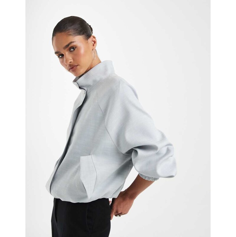 ASOS DESIGN linen funnel neck jacket in baby blue
