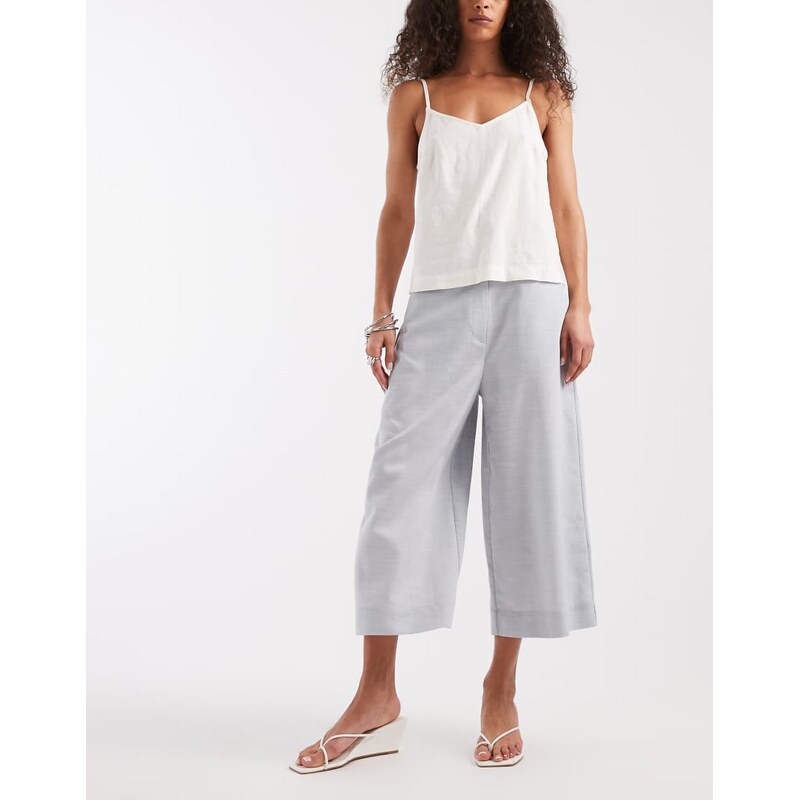 ASOS DESIGN wide leg linen look culotte in-Blue