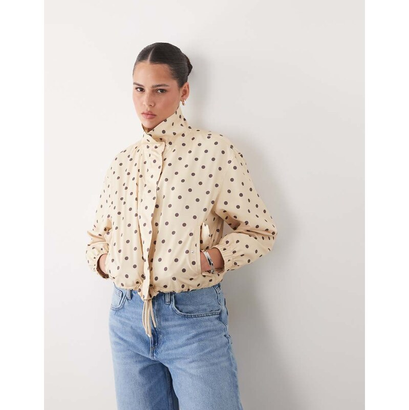 Miss Selfridge scallop detail windbreaker in choc polka dot-Multi 115532221