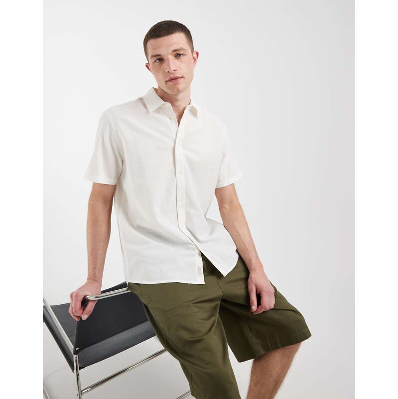 BLEND cotton-linen regular fit shirt in white