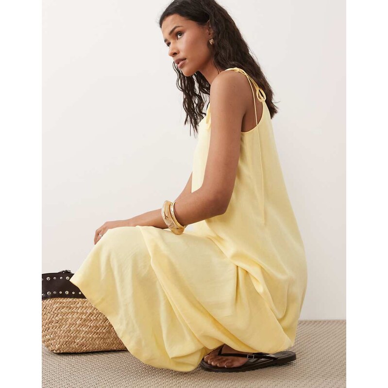 ASOS DESIGN linen blend trapeze dress in buttermilk-Yellow