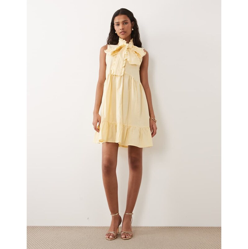Sister Jane Buttermilk cotton blend bow detail sleeveless mini