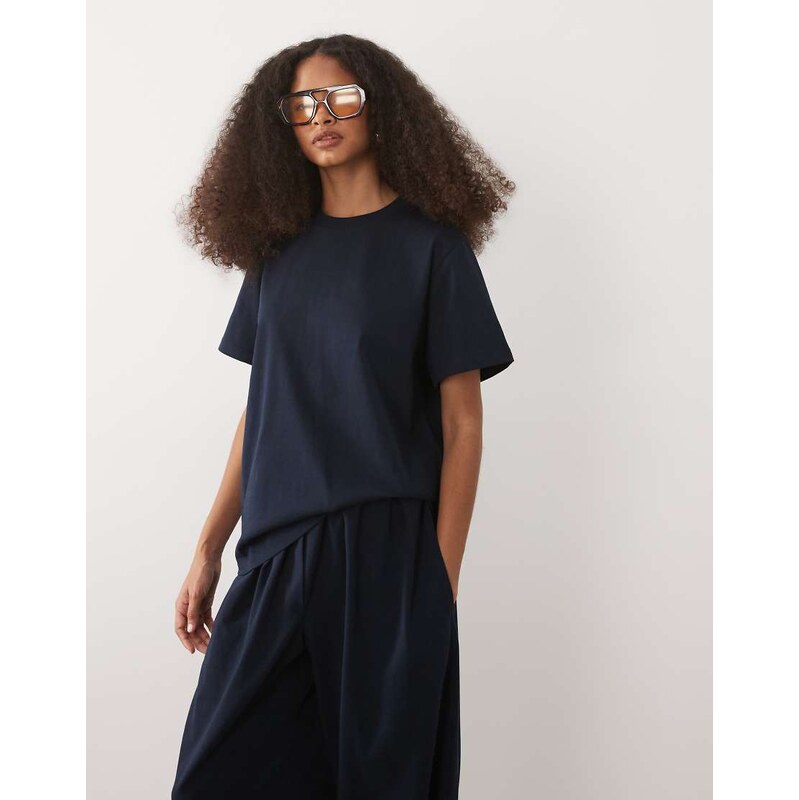 ASOS DESIGN cotton t-shirt co-ord in navy-White