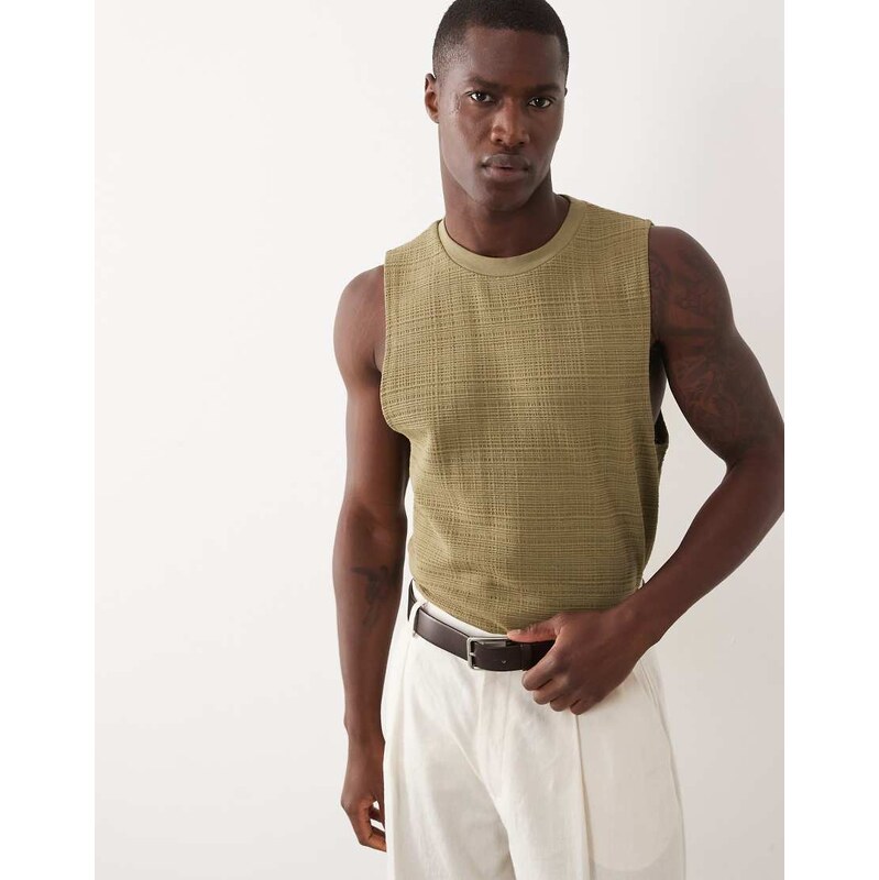 ASOS DESIGN heavyweight regular fit tank in khaki texture-Green