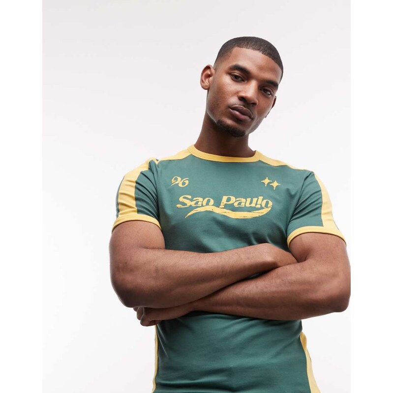ASOS DESIGN muscle cut and sew t-shirt with football graphic in