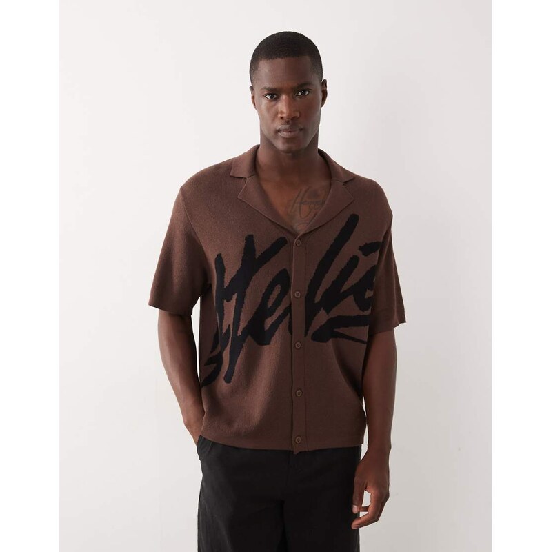 ASOS DESIGN oversized knitted revere button through with graphic
