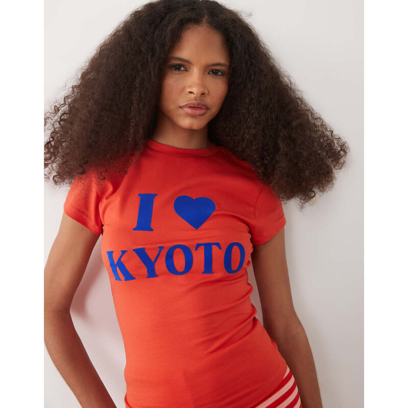 ASOS DESIGN baby tee with I heart Kyoto graphic in red-Multi
