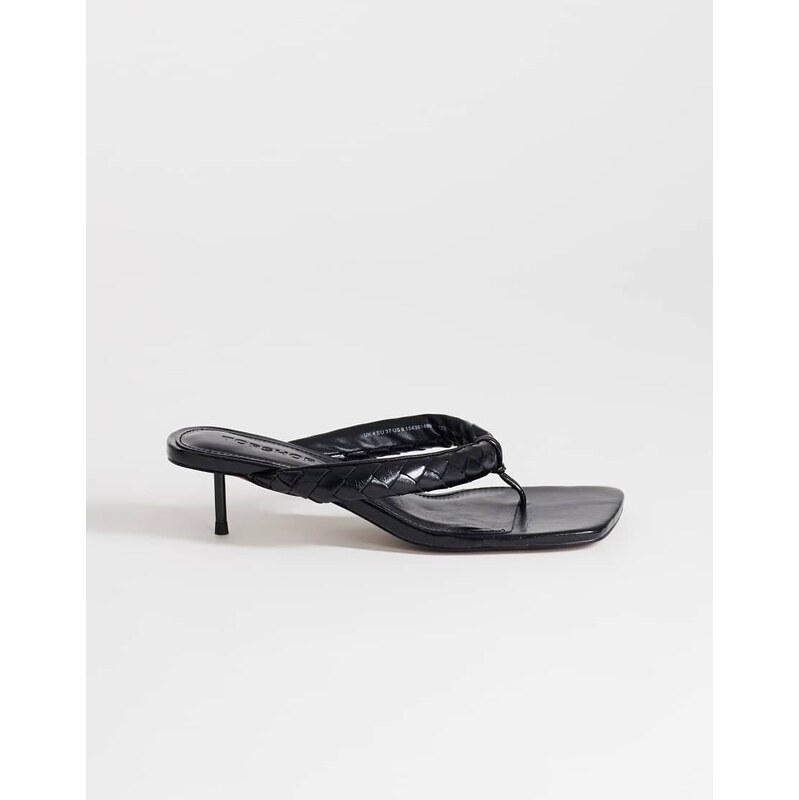 Topshop Emily pin heel woven toe thong sandal in black 115678941