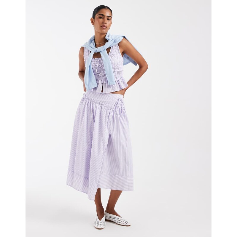 Kiss The Sky co-ord midaxi tie waist stripe skirt in lilac-Purple 115740747