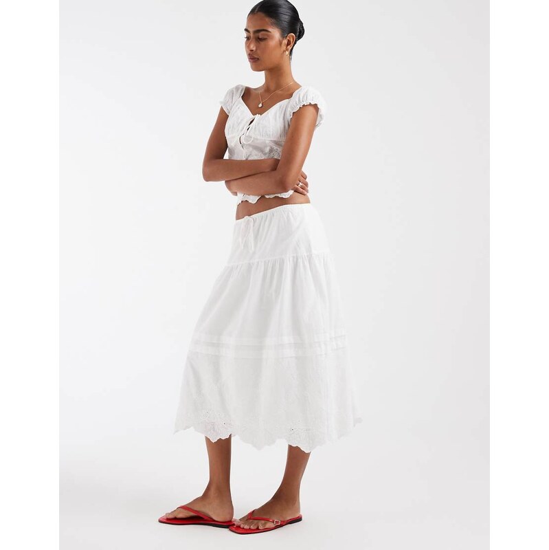 Kiss The Sky co-ord Chloe broderie midaxi skirt in ecru-Neutral