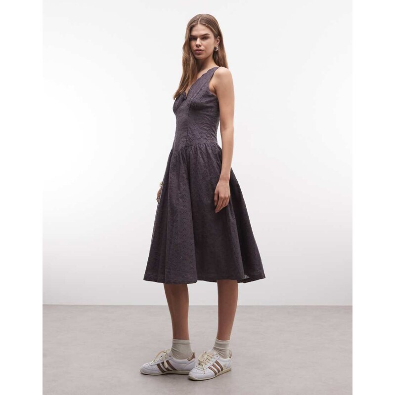 Daisy Street v neck corset style midi dress in grey broderie