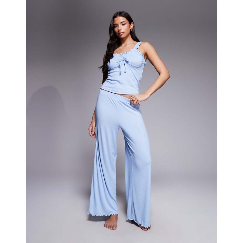 Boux Avenue frill rib cami and trouser set in cornflower blue 115733623
