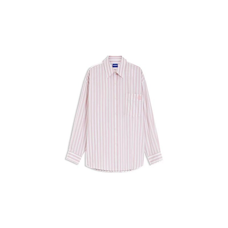 Striped-cotton oversized-fit blouse with Happy HUGO logo 115533923