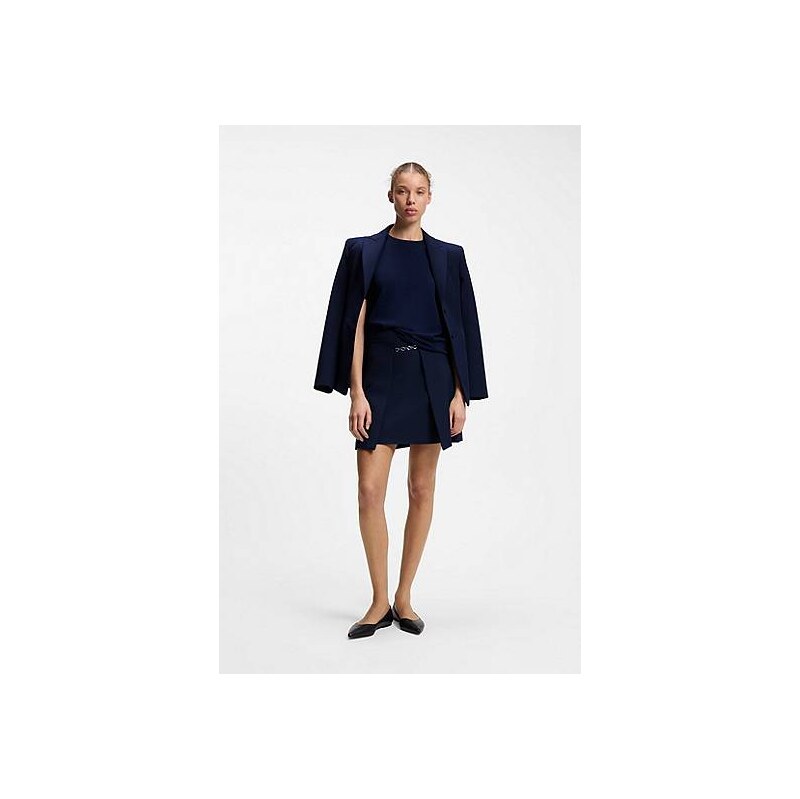 HUGO Wool-blend short-sleeved sweater with stacked-logo embroidery 115533959