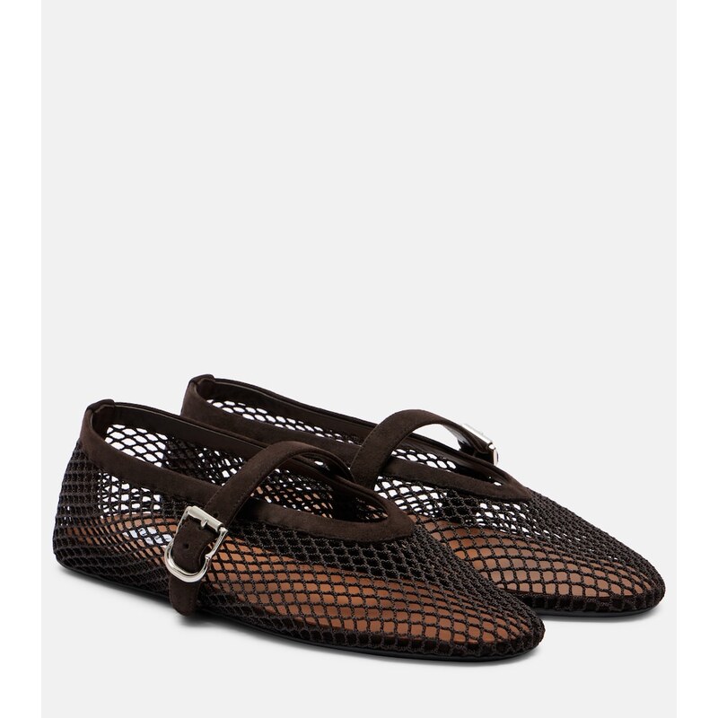 Alaïa Suede-trimmed mesh ballet flats