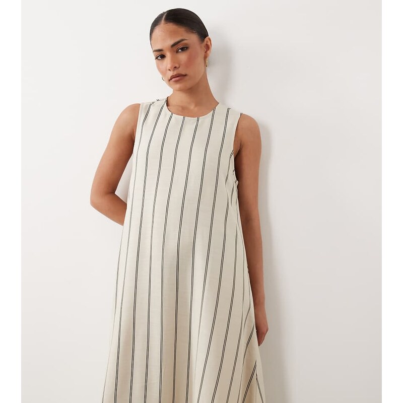 JDY Petite linen blend sleeveless maxi dress in white with black 115535777