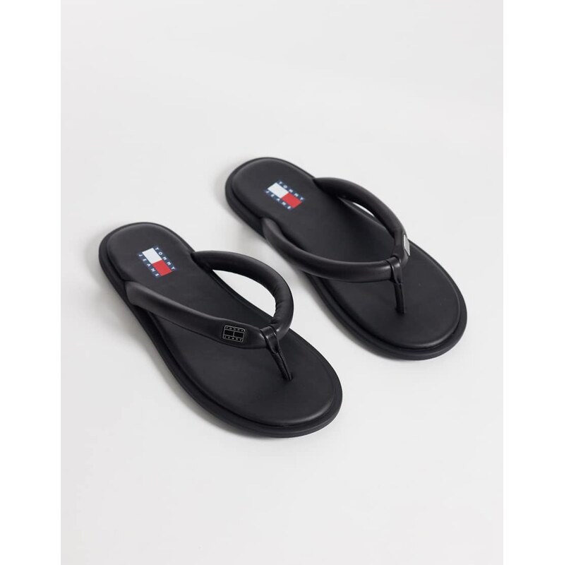 Tommy Jeans real leather flip flops in black 115535708