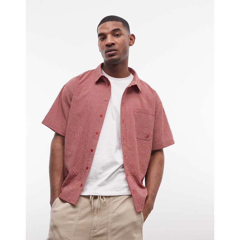 Liquor N Poker boxy micro check shirt in red
