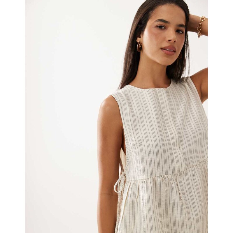 JDY side tie details top co-ord in cream with black pinstripe 115535776