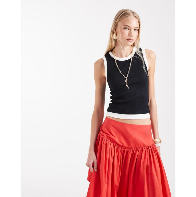 ASOS DESIGN faux double layer ribbed vest in black & white-Multi