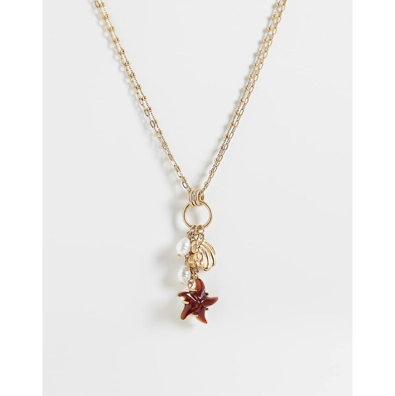 Reclaimed Vintage layered chain necklace with charm seashell pendant 115535830