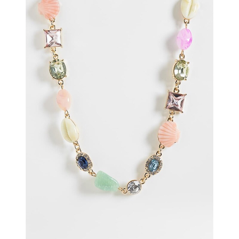 Reclaimed Vintage chocker gem stone and charm seashell necklace in 115535839