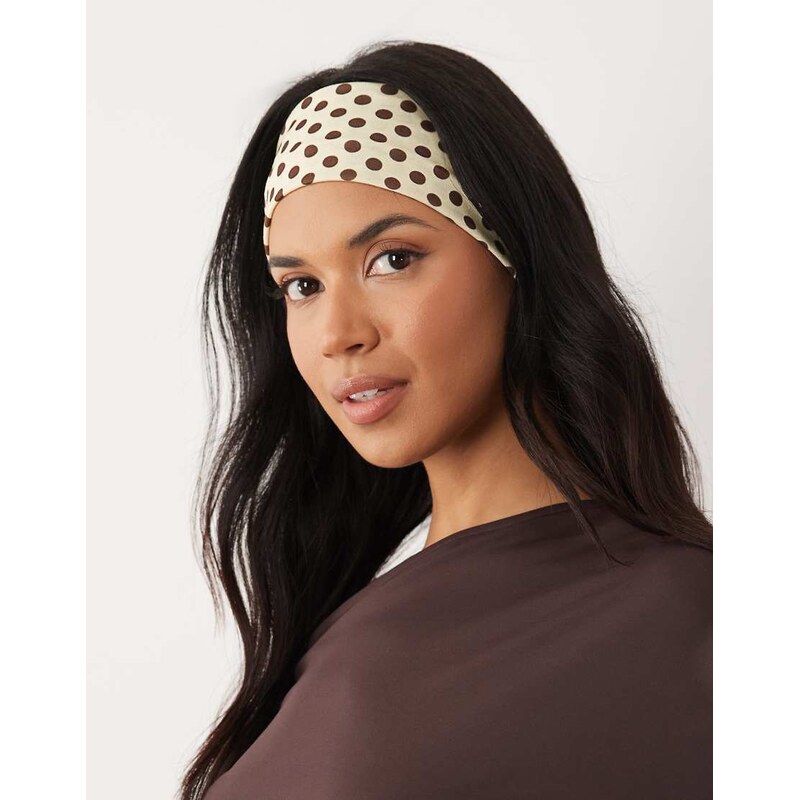 ASOS DESIGN Buttermilk and brown poka dott headband-Multi 115535852
