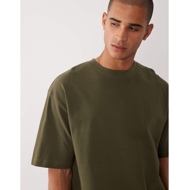 ASOS DESIGN oversized t-shirt in khaki pique-Green