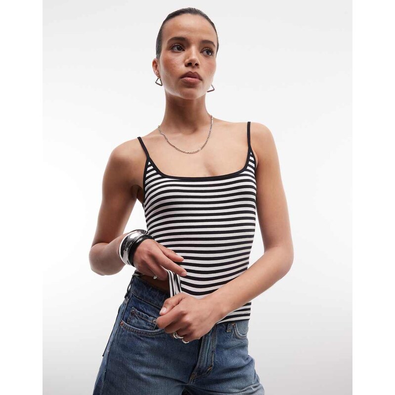 Monki scoopneck vest top in black and white stripe