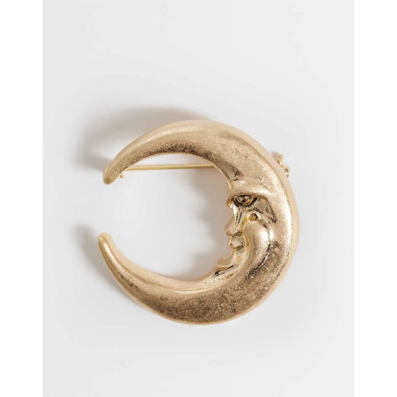 ASOS DESIGN single brooch in moon design in brushed gold tone 115535899