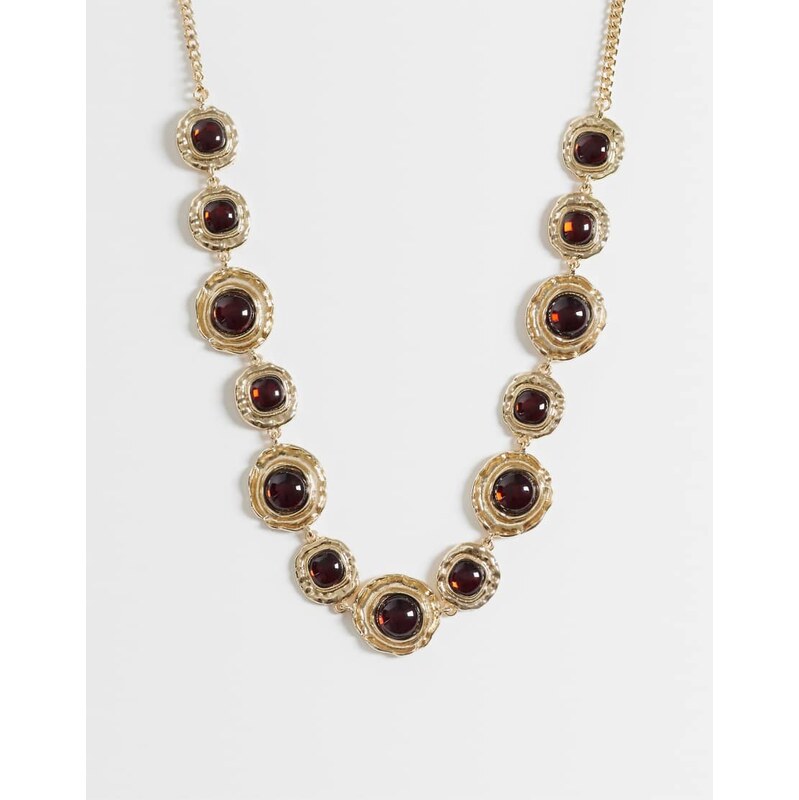 ASOS DESIGN statement necklace with amber resin stone settings in 115535900