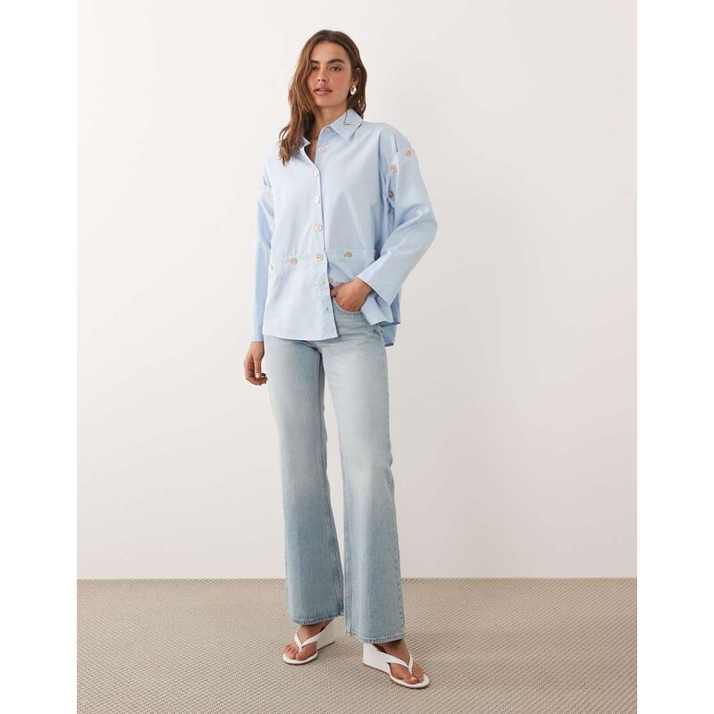Ghospell cotton blend multi-wear button placket long sleeve