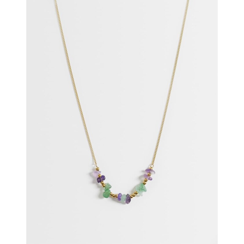 ASOS DESIGN stainless steel necklace with semi-precious chippings in 115535912