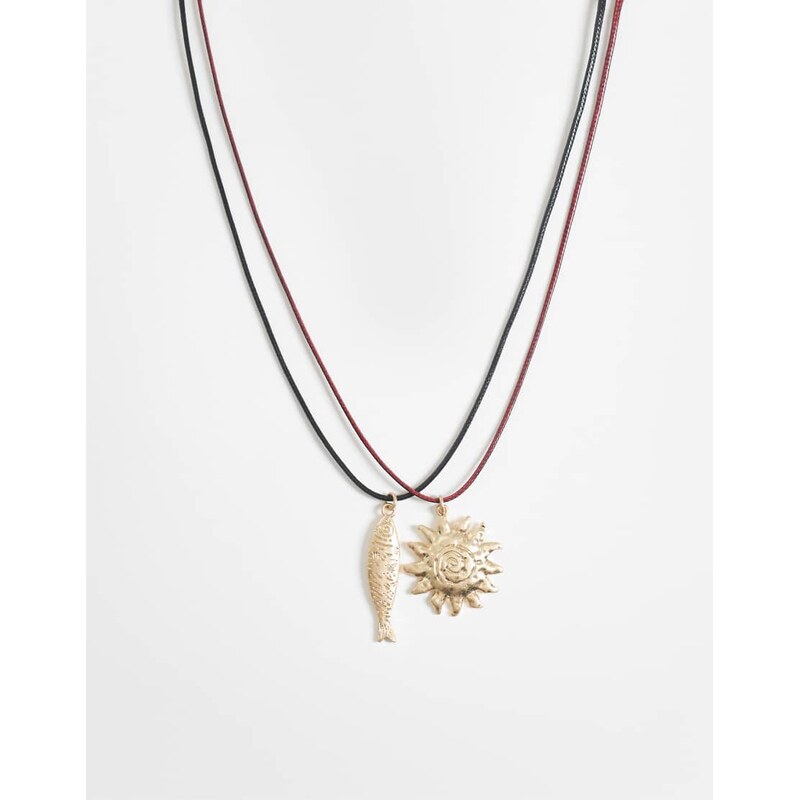 ASOS DESIGN pack of 2 corded necklaces with sun and fish