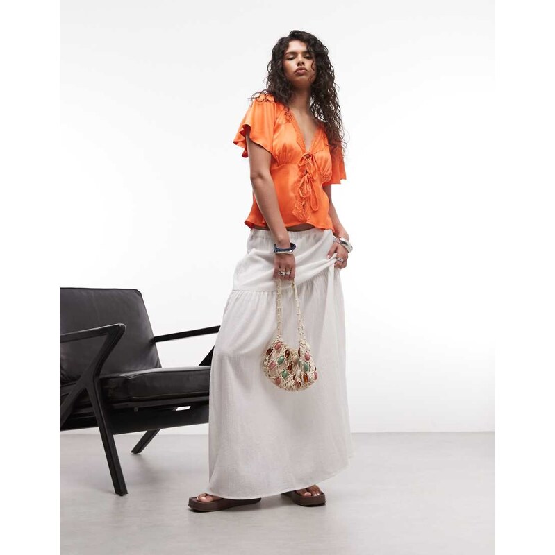 Noisy May boho pleated maxi skirt with side split in white