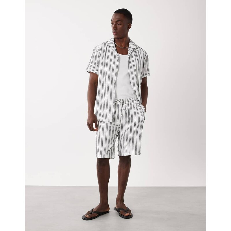 Brave Soul co-ord textured shorts in black and white stripe