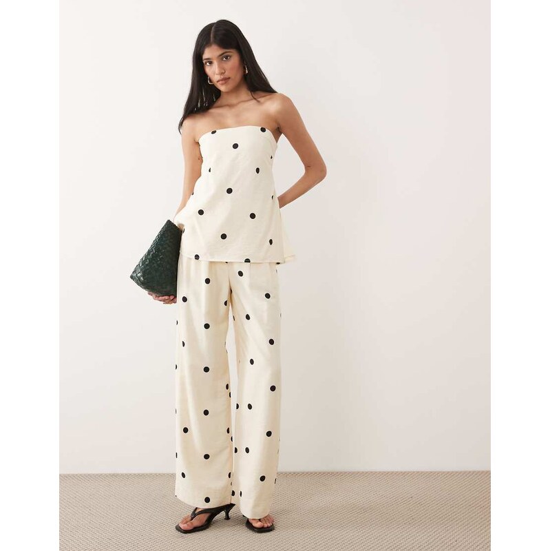 Abercrombie & Fitch wide leg tailored trouser co-ord in white polka 115591751