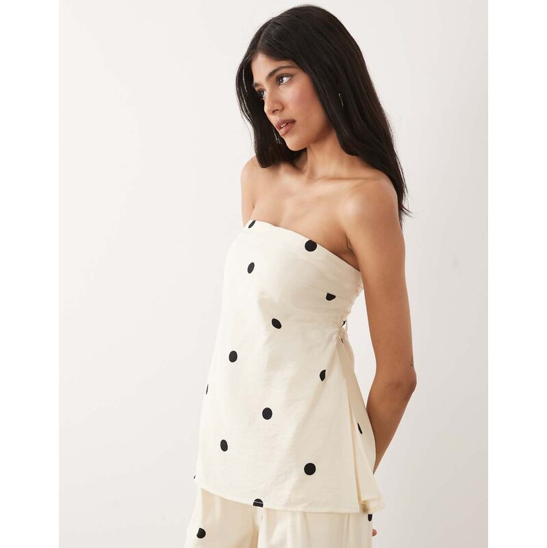 Abercrombie & Fitch longline bandeau top co-ord in white polka