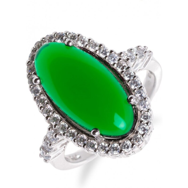 Meucci Stříbrný prsten s výrazným smaragdem a zirkony