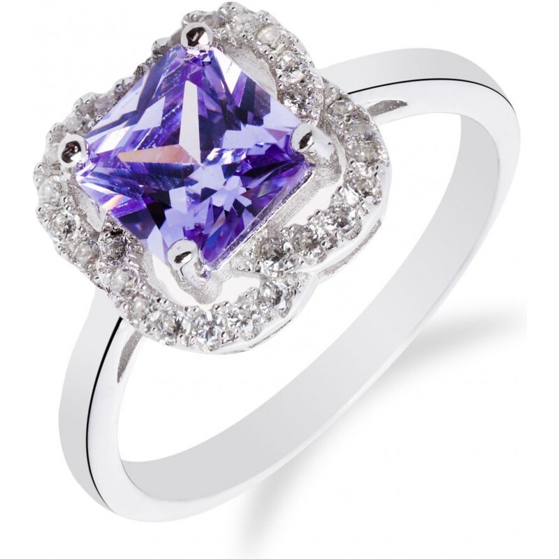 Meucci Elegantní stříbrný prsten s fialovým ametystem a zirkony
