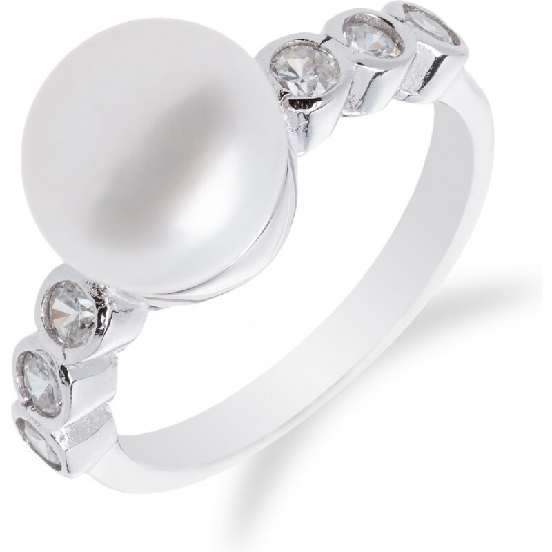 Meucci Stříbrný elegantní prsten s přírodní perlou a zirkony