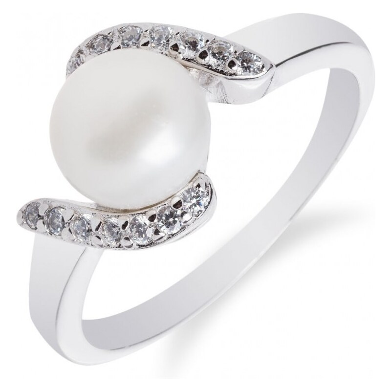 Meucci Stříbrný stylový prsten s perlou a zirkony