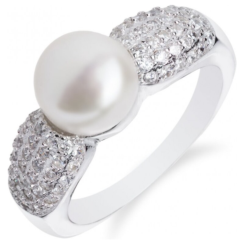 Meucci Stříbrný prsten s říční perlou a zirkony po stranách