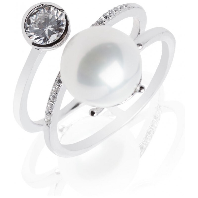 Meucci Luxusní obtočený stříbrný prsten s perlou a zirkony