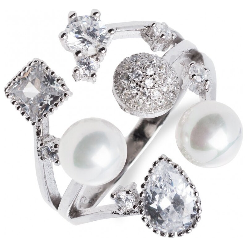 Meucci Stylový stříbrný prsten s ozdobami z perel a zirkonů
