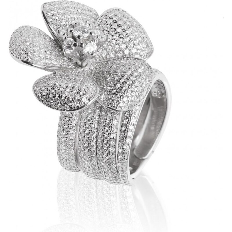 Meucci Luxusní stříbrný prsten s kytičkou osázenou stovkami zirkonů