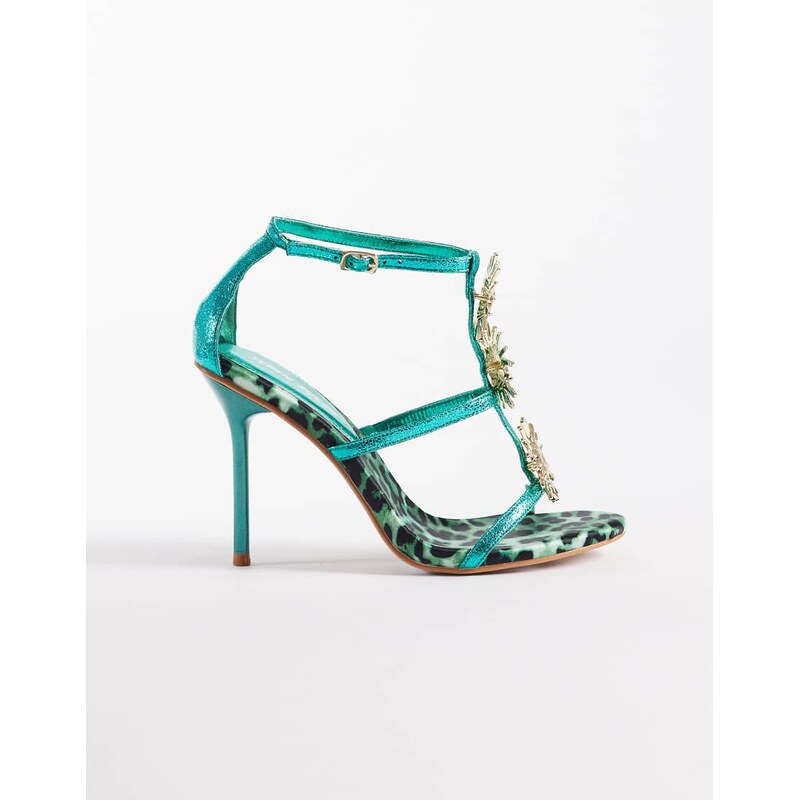 Public Desire Kitten heeled sandals with metal sun details in