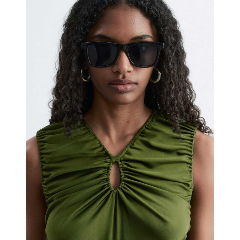 & Other Stories square sunglasses in black with linen pouch case 115610299