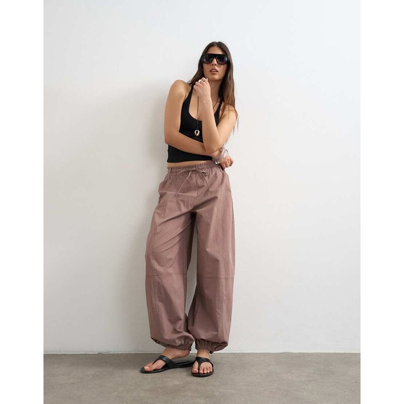 Topshop elasticated waist cuffed hem techy trouser in brown 115541533