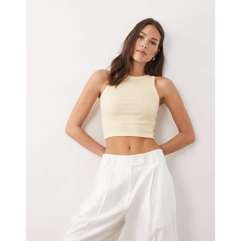 Brave Soul ribbed crop vest top in lemon yellow 115541537
